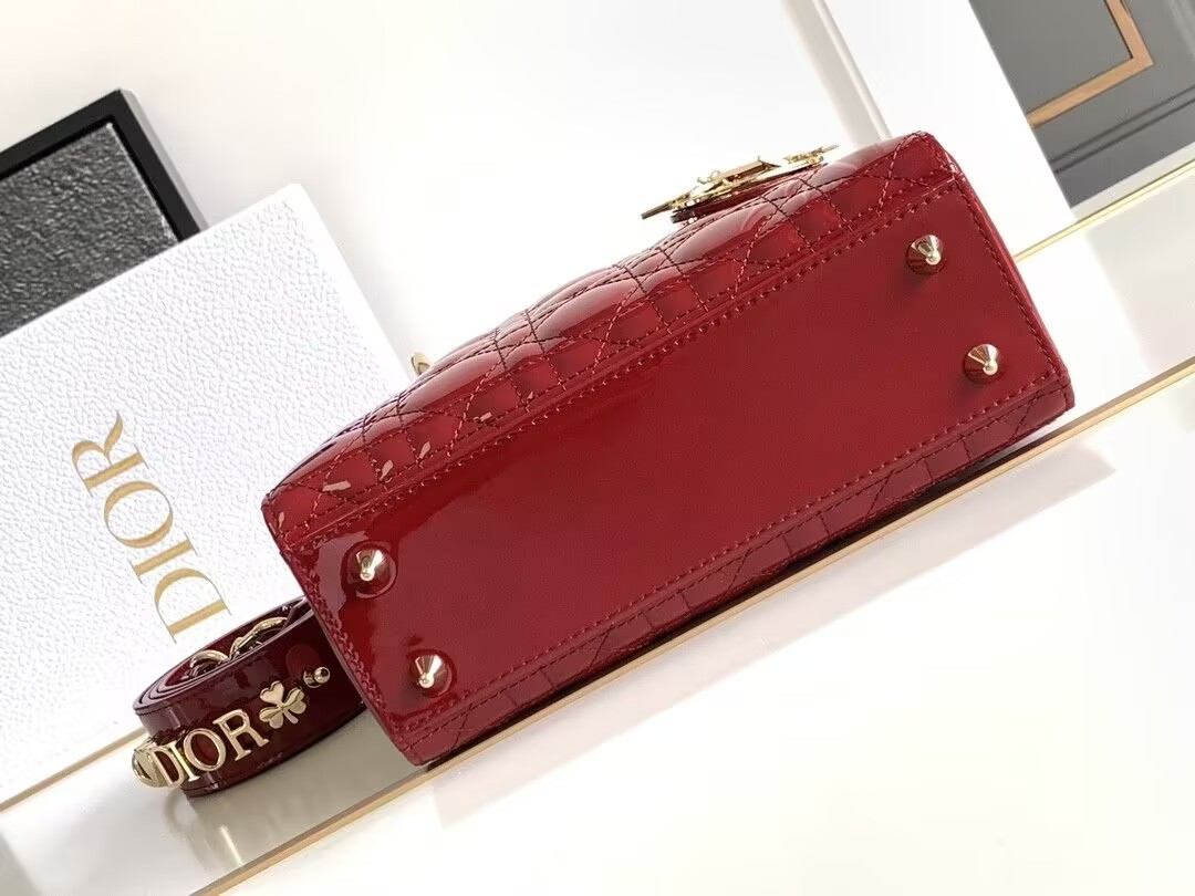 Small Lady Dior My ABCDior Bag Red Patent 8 x 6.5 x 3 inches - Image 5