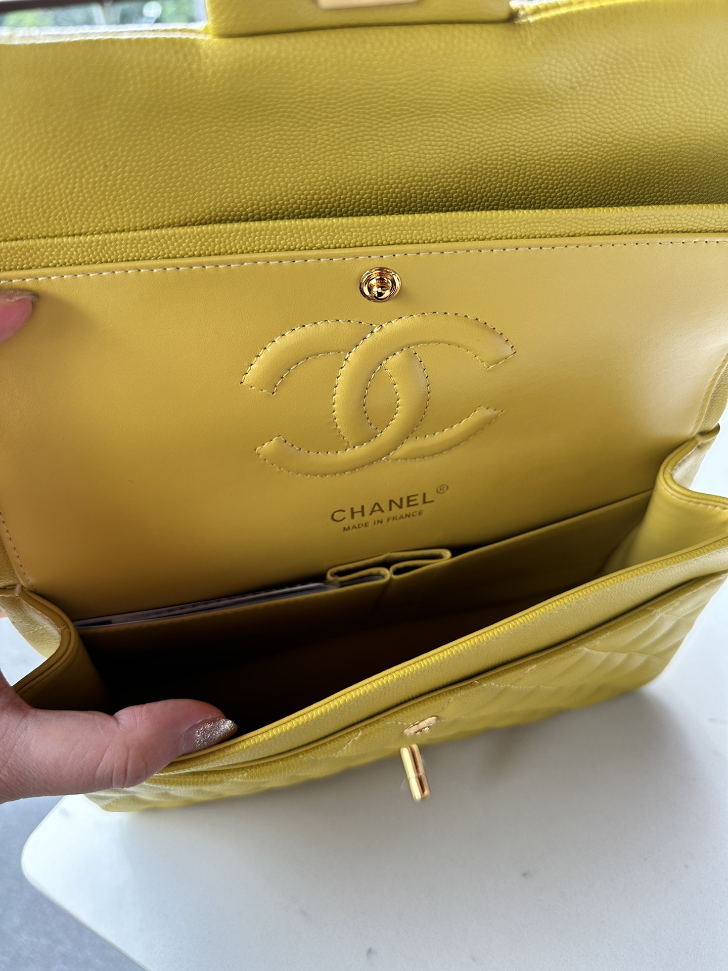 CHANEL CLASSIC HANDBAG GRAINED CALFSKIN GOLD-TONE METAL yellow 6 × 9.9 × 2.5 in 15.5 × 25.5 × 6.5 cm - Image 8