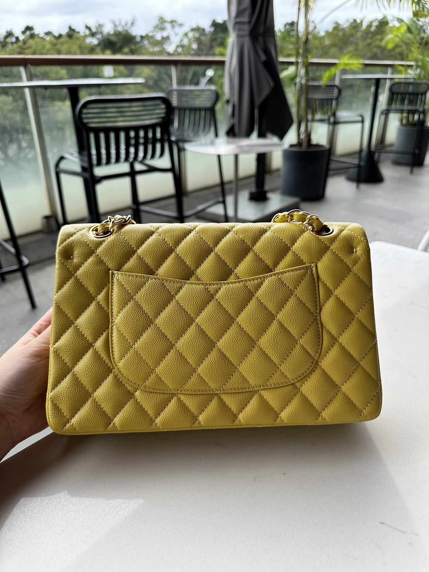 CHANEL CLASSIC HANDBAG GRAINED CALFSKIN GOLD-TONE METAL yellow 6 × 9.9 × 2.5 in 15.5 × 25.5 × 6.5 cm - Image 4