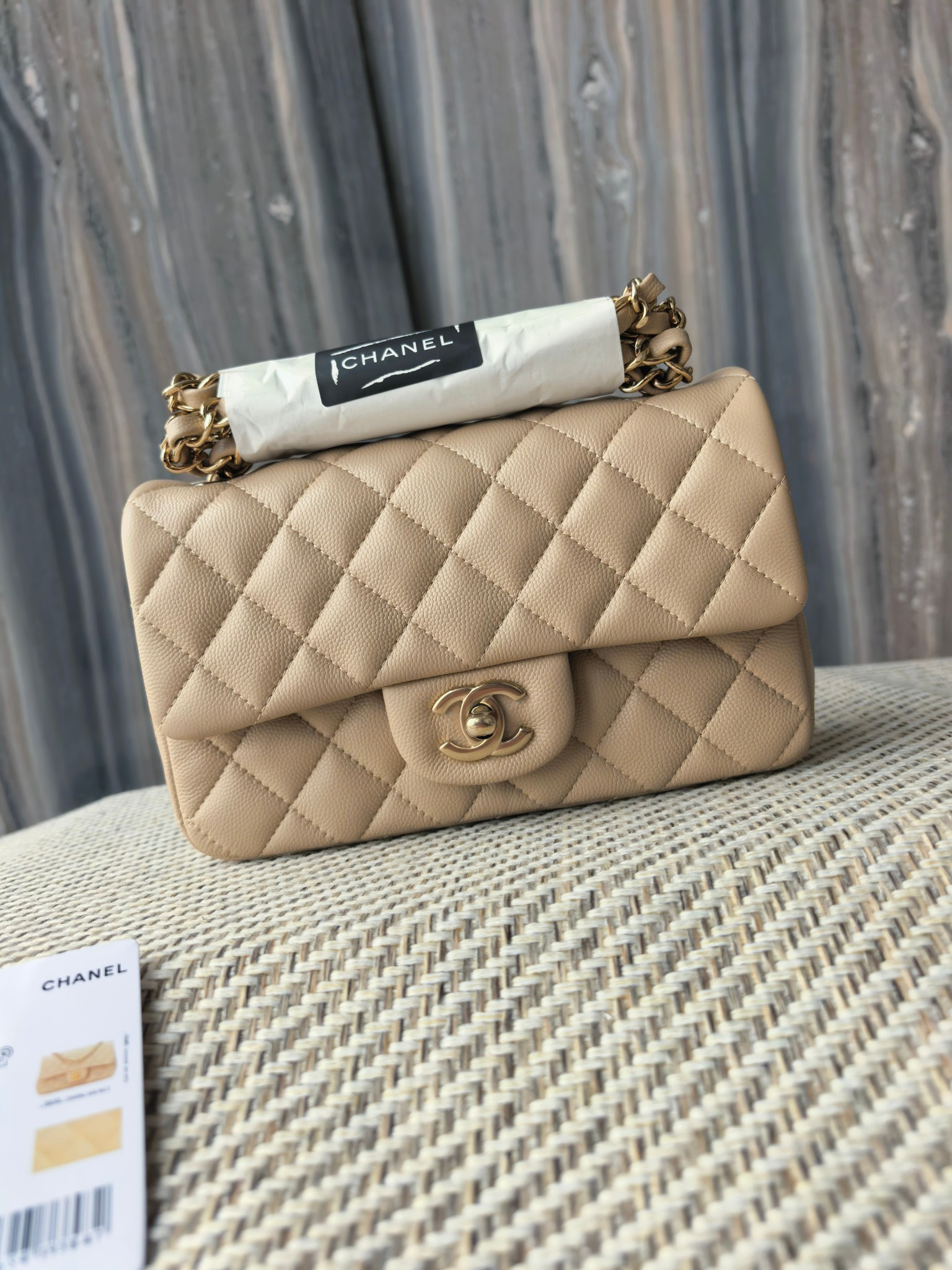 Chanel Mini Flap Bag Milky Tea Color Light Gold Hardware 20x12x6cm - Image 4
