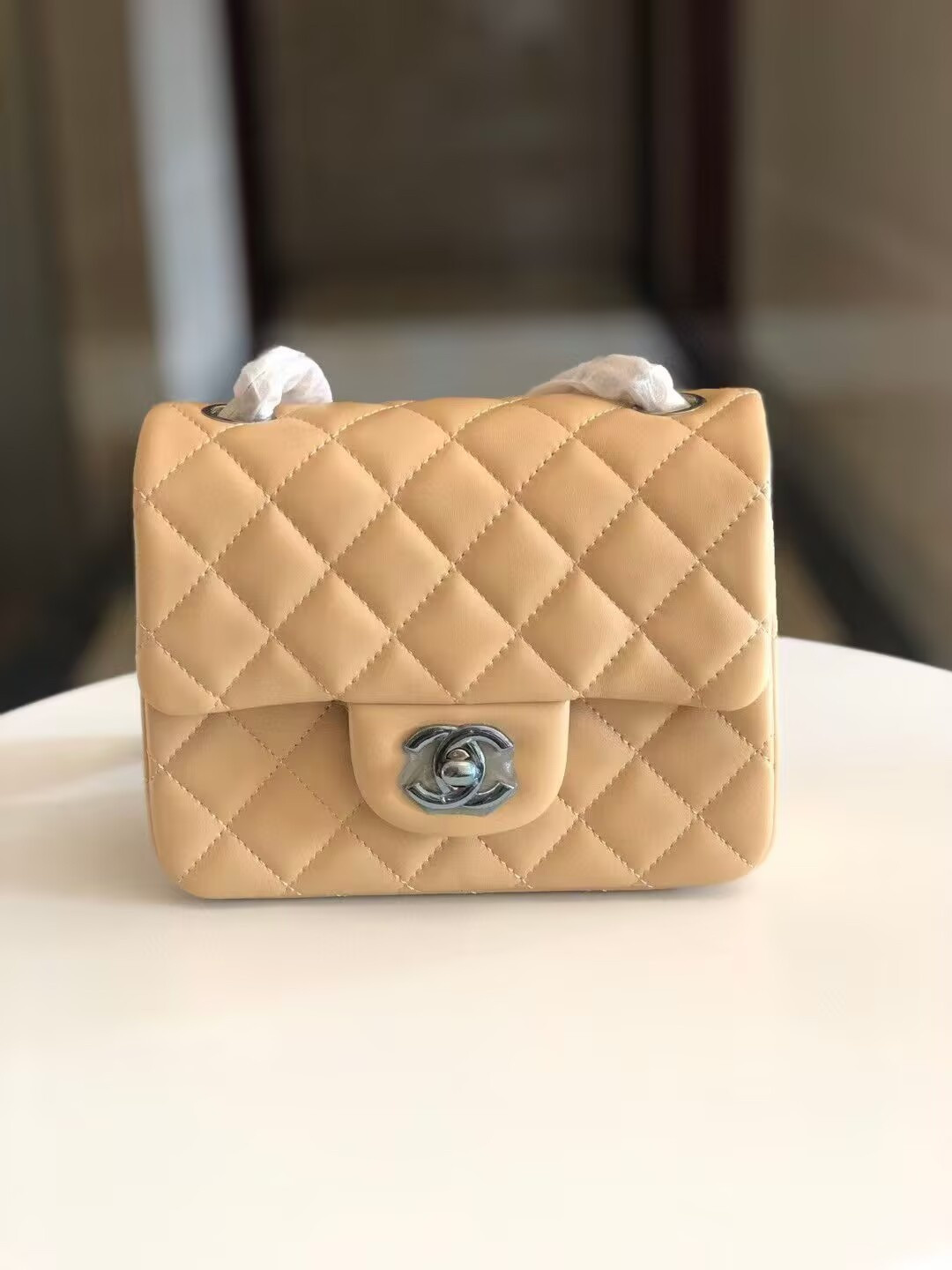 Chanel Mini Classic Handbag Lambskin Silver-Tone Metal 13.5x 17x8cm - Image 2
