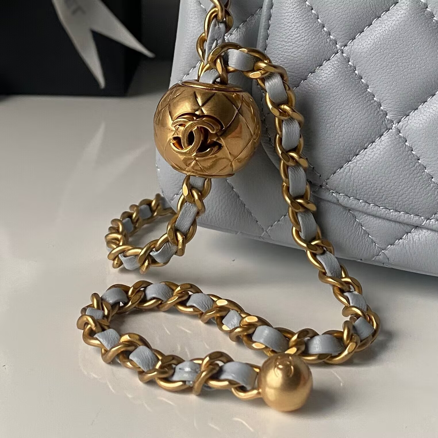 CHANEL MINI FLAP BAG SHINY CALFSKIN gold-TONE METAL gray 4.7 × 7.8 × 2.3 in - Image 7