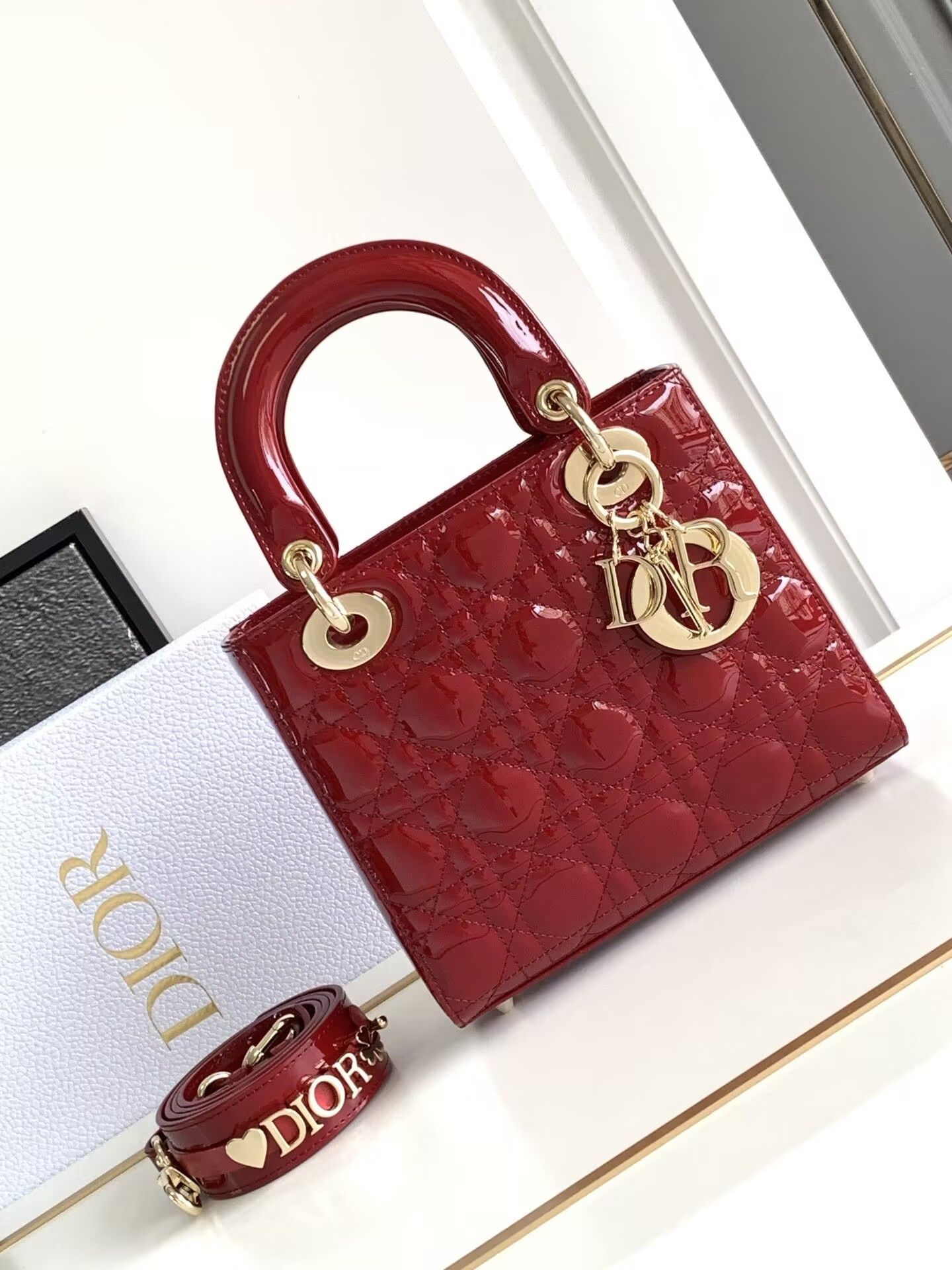 Small Lady Dior My ABCDior Bag Red Patent 8 x 6.5 x 3 inches - Image 2