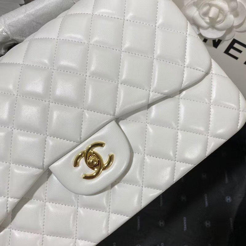 Chanel Classic Flap Jumbo 30cm CF White Gold 7.6 × 11.7 × 3.9 in - Image 3