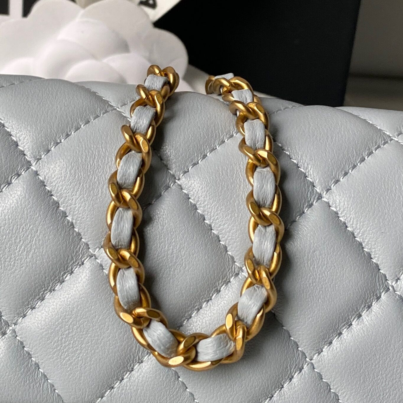 CHANEL MINI FLAP BAG SHINY CALFSKIN gold-TONE METAL gray 4.7 × 7.8 × 2.3 in - Image 8