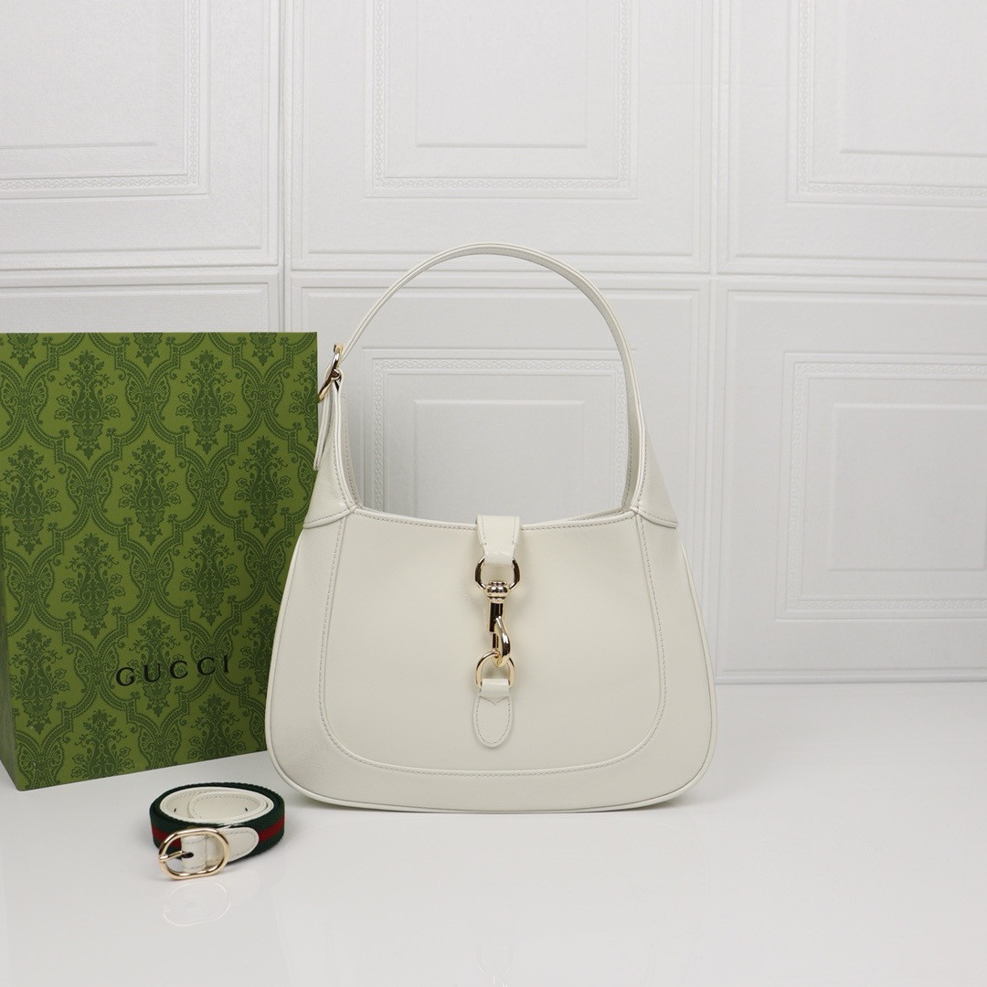 Gucci Jackie small shoulder Bag Ivory Patent Leather 27.4*19.1*4.1cm