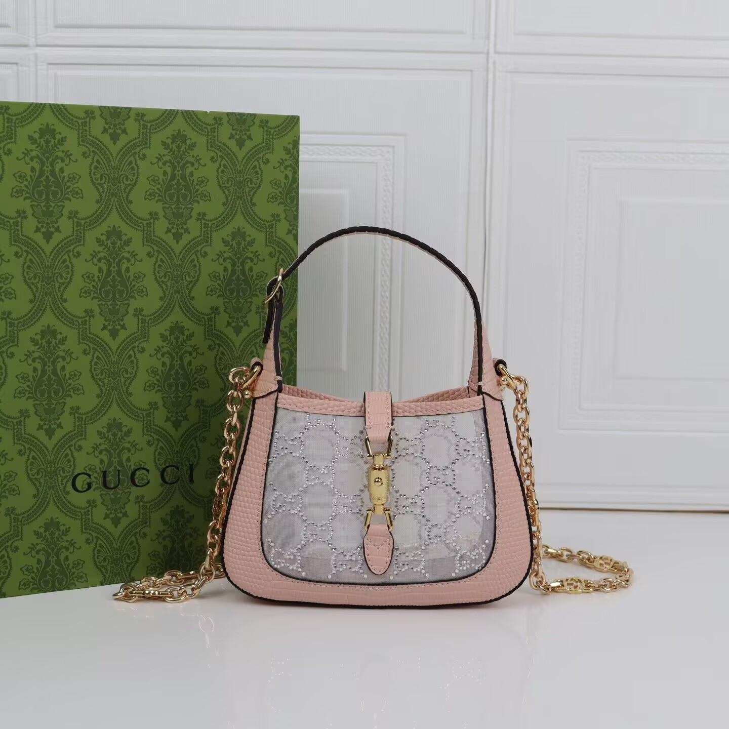 Gucci Jackie 1961 mini crystal GG lizard bag 19x13x3cm - Image 2