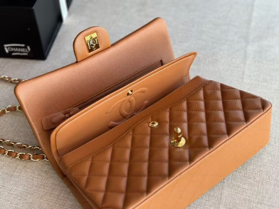 CHANEL Classic Handbag in Grained Litchi Pattern Calfskin Gold-Tone Metal 6 × 9.9 × 2.5 inches - Image 6