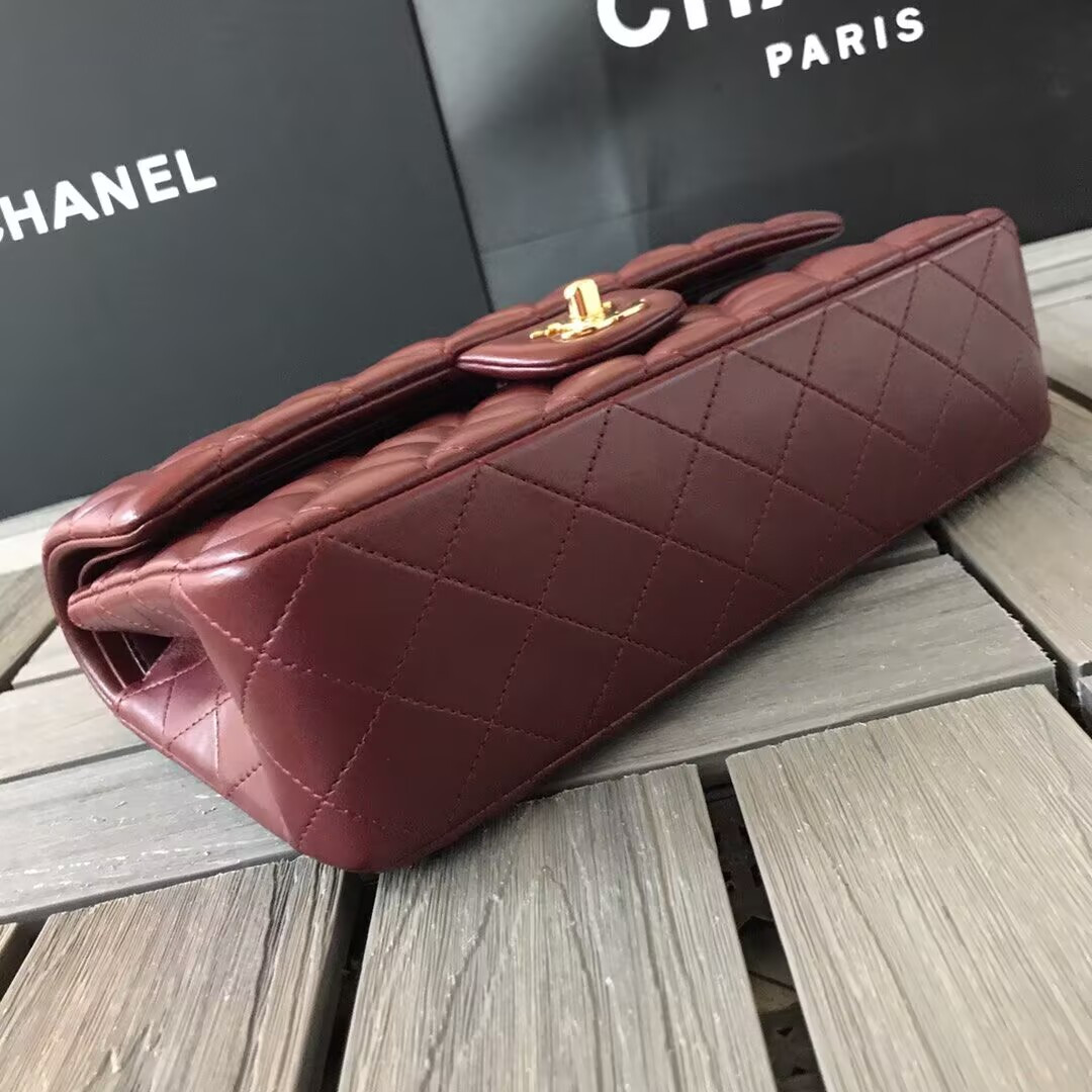 Chanel CLASSIC 11.12 HANDBAG Lambskin &Brown Metal Burqundy 15.5 x 25.5 x 6.5 cm - Image 6