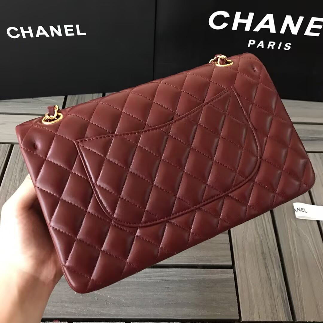 Chanel CLASSIC 11.12 HANDBAG Lambskin &Brown Metal Burqundy 15.5 x 25.5 x 6.5 cm - Image 7