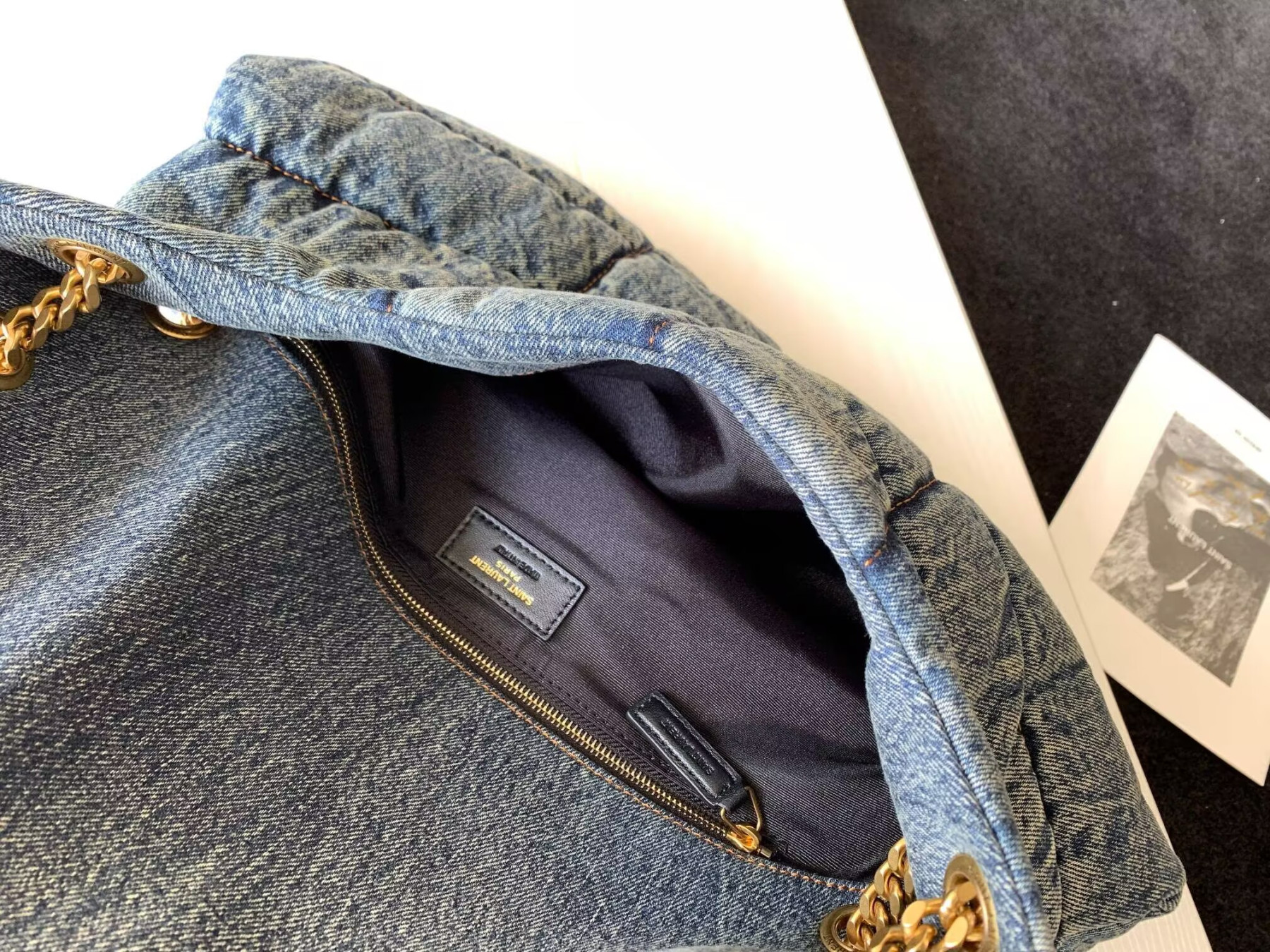 YSL PUFFER in suede and denim 35x23x13.5cm - Image 8