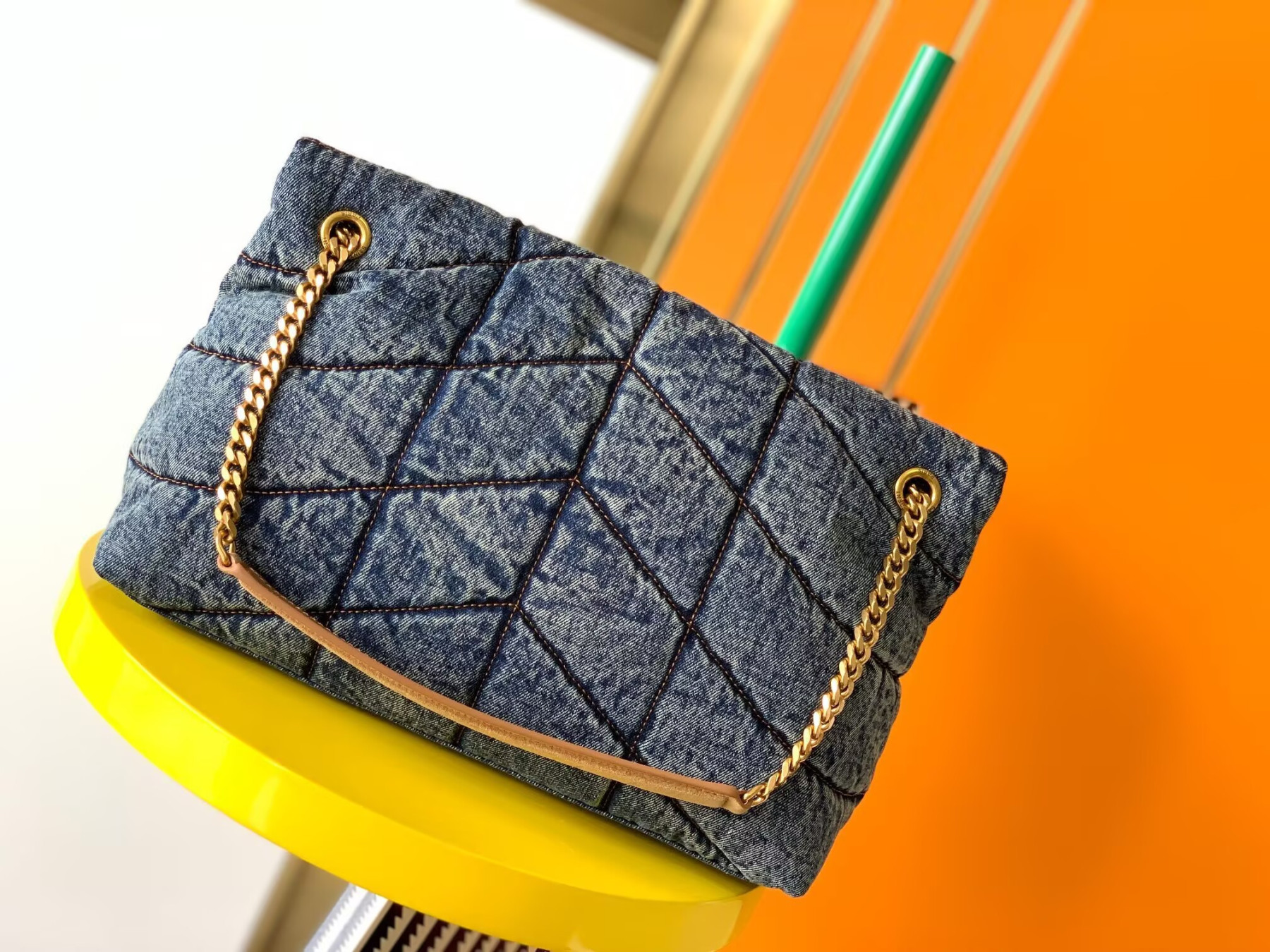 YSL PUFFER in suede and denim 35x23x13.5cm - Image 9