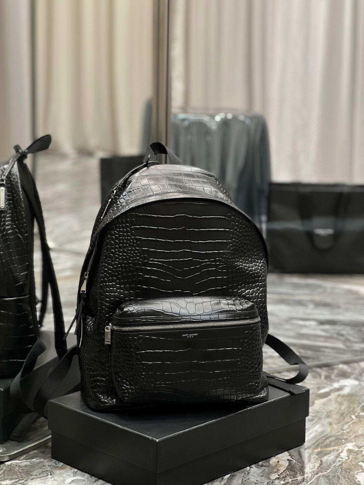 YSL CITY BACKPACK IN CROCODILE-EMBOSSED LEATHER 12.2 X 16.1 X 8.6 inches