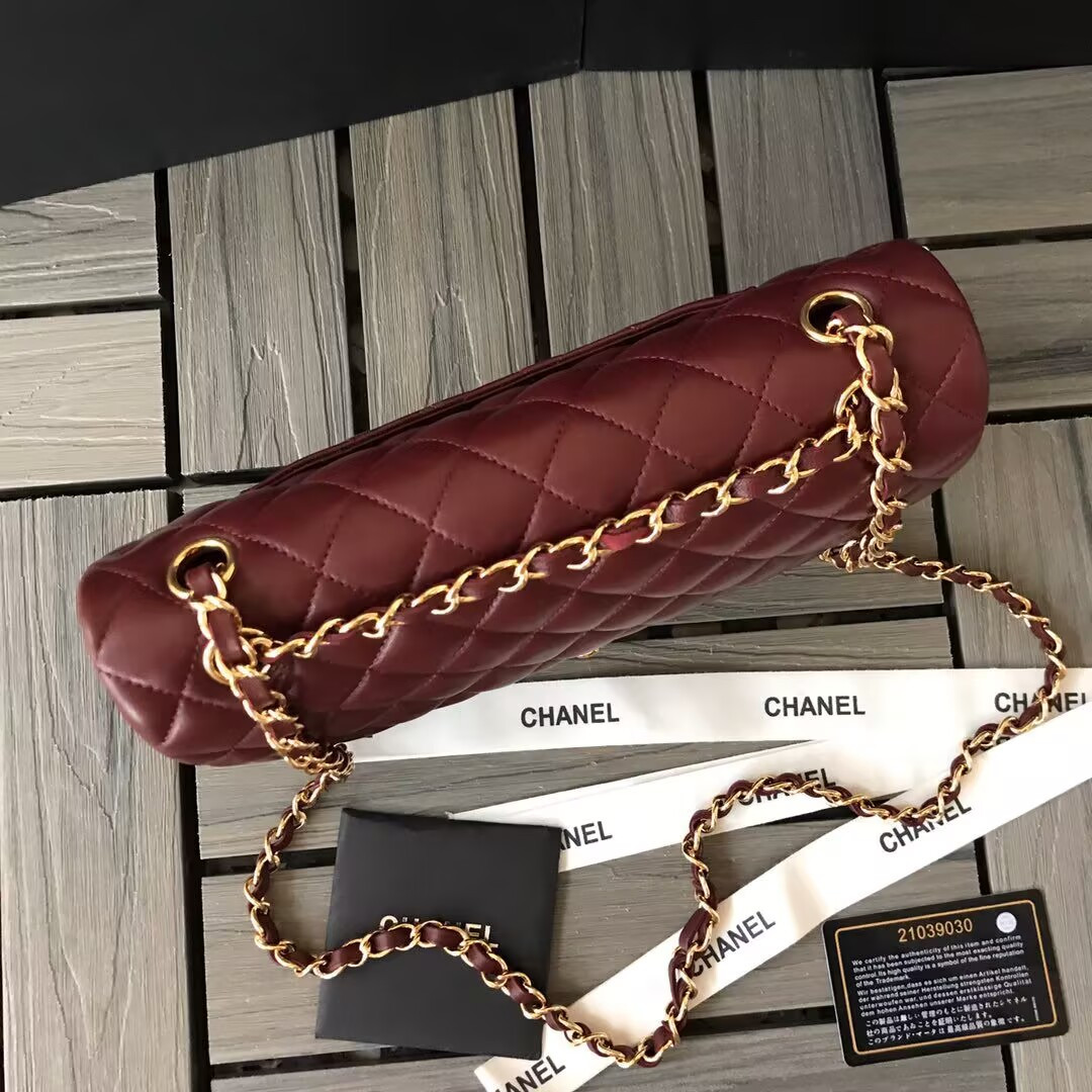 Chanel CLASSIC 11.12 HANDBAG Lambskin &Brown Metal Burqundy 15.5 x 25.5 x 6.5 cm - Image 8