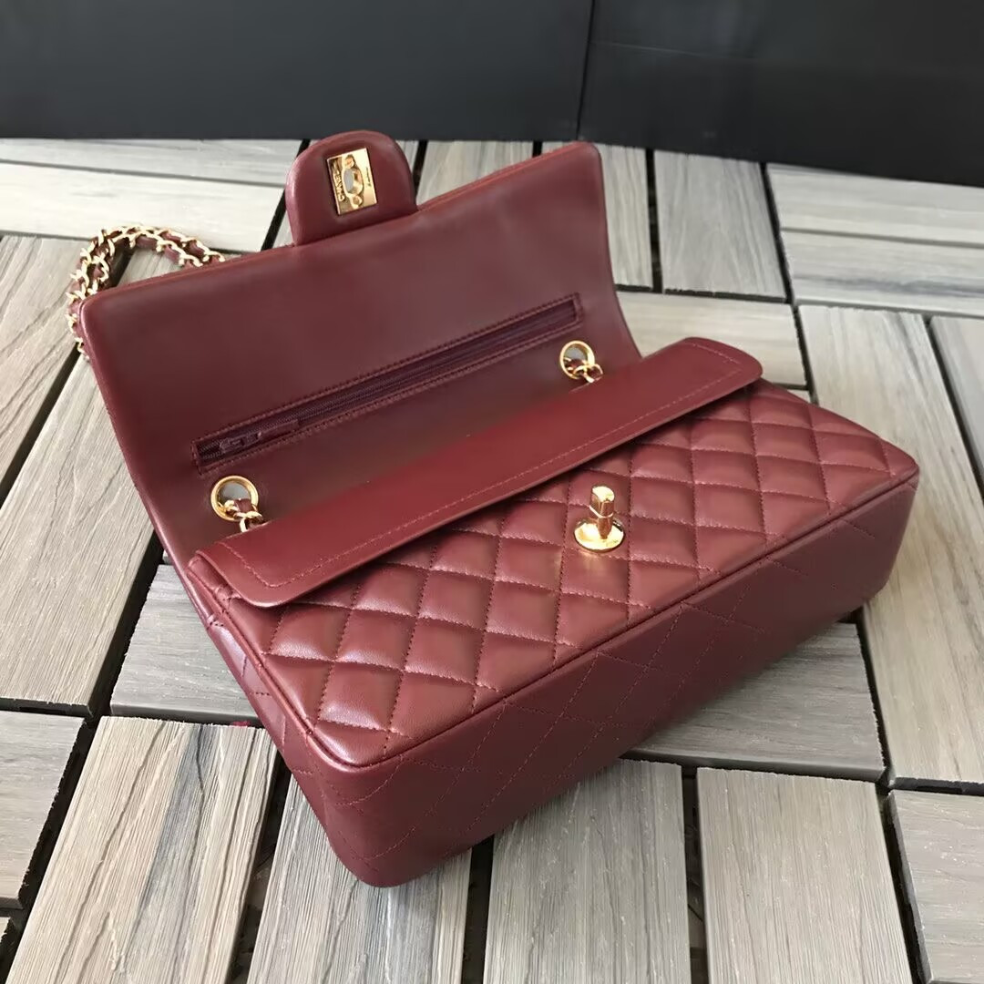 Chanel CLASSIC 11.12 HANDBAG Lambskin &Brown Metal Burqundy 15.5 x 25.5 x 6.5 cm - Image 3
