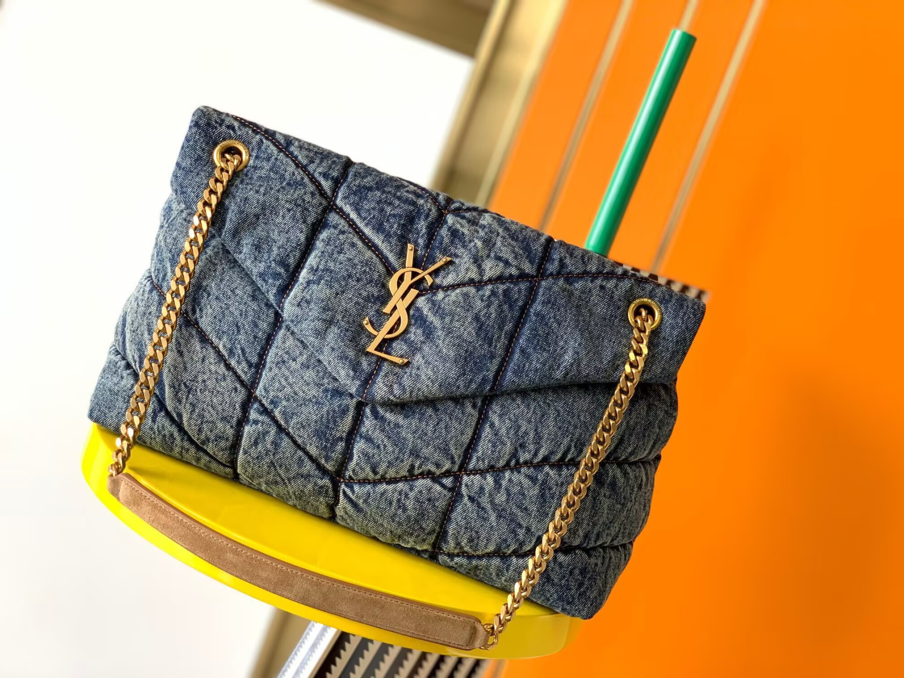 YSL PUFFER in suede and denim 35x23x13.5cm - Image 2