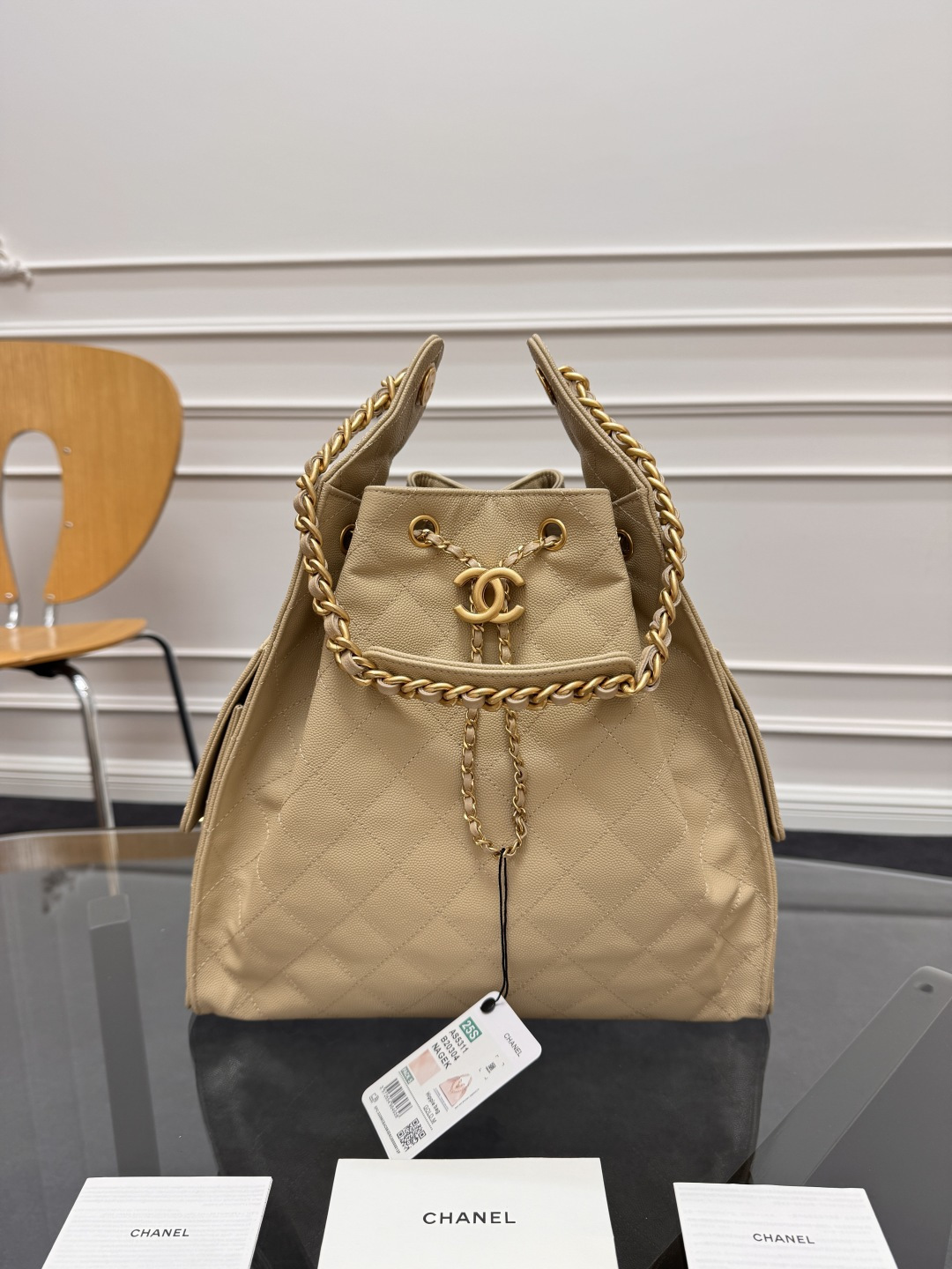 CHANEL MASTER 25 MEDIUM HANDBAG GRAINED CALFSKIN GOLD-TONE METAL DARK BEIGE AS5311 (40*30*15cm) - Image 2