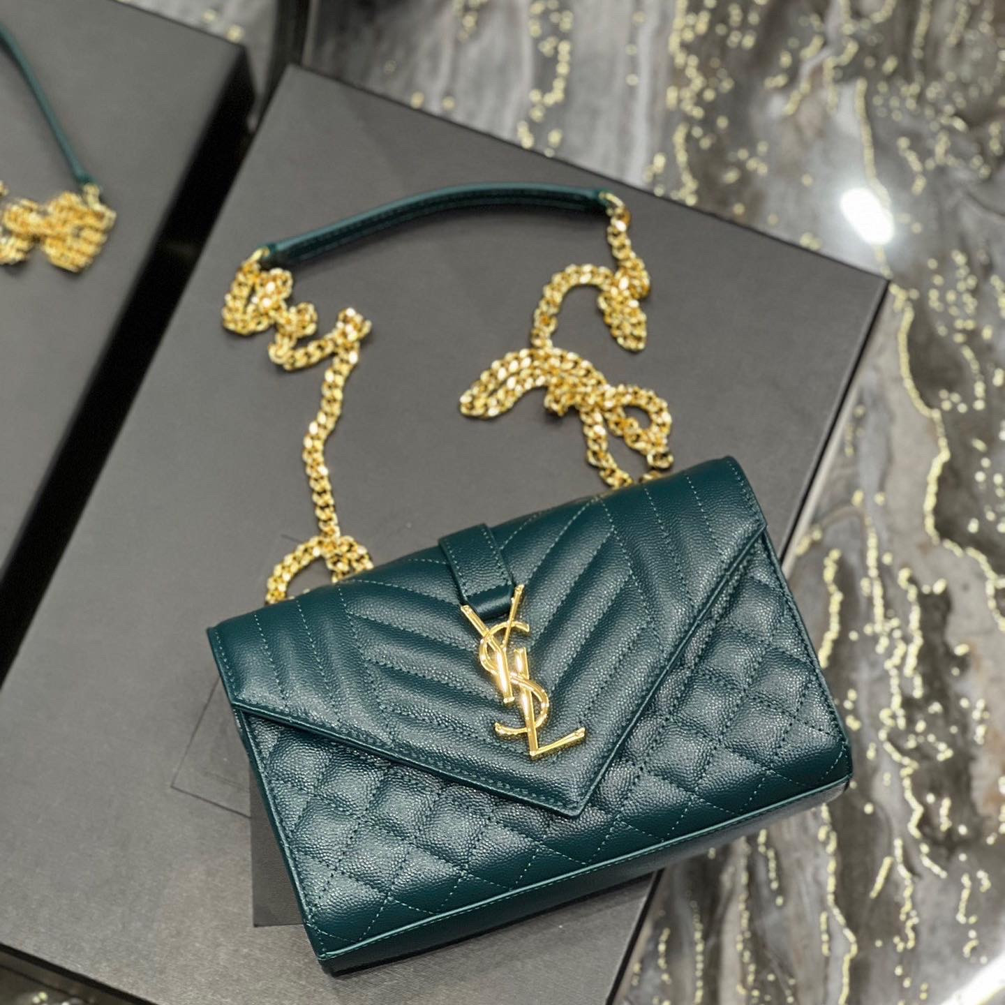 ENVELOPE SMALL BAG IN MIX MATELASS GRAIN DE POUDRE EMBOSSED LEATHER 21CM - Handbags - YSL - Luxury Brands Bags