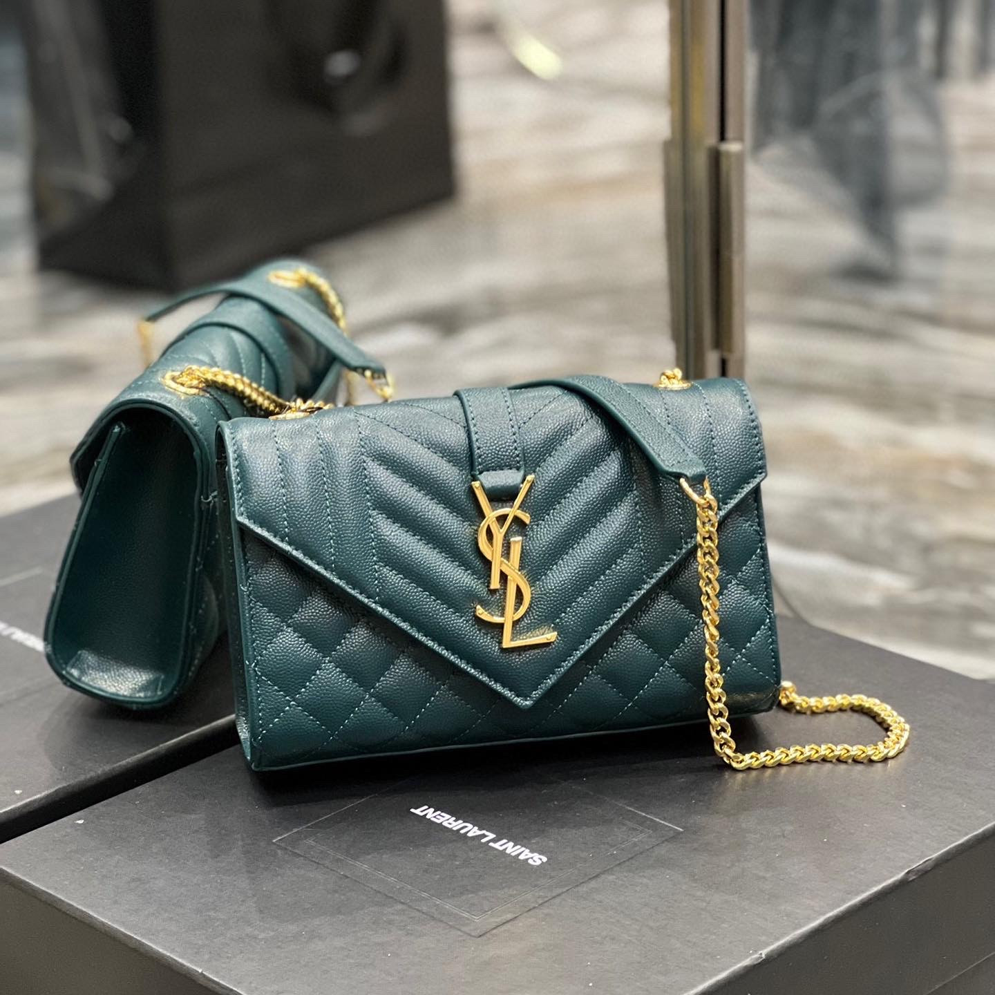 ENVELOPE SMALL BAG IN MIX MATELASS GRAIN DE POUDRE EMBOSSED LEATHER 21CM - Handbags - YSL - Luxury Brands Bags - Image 4