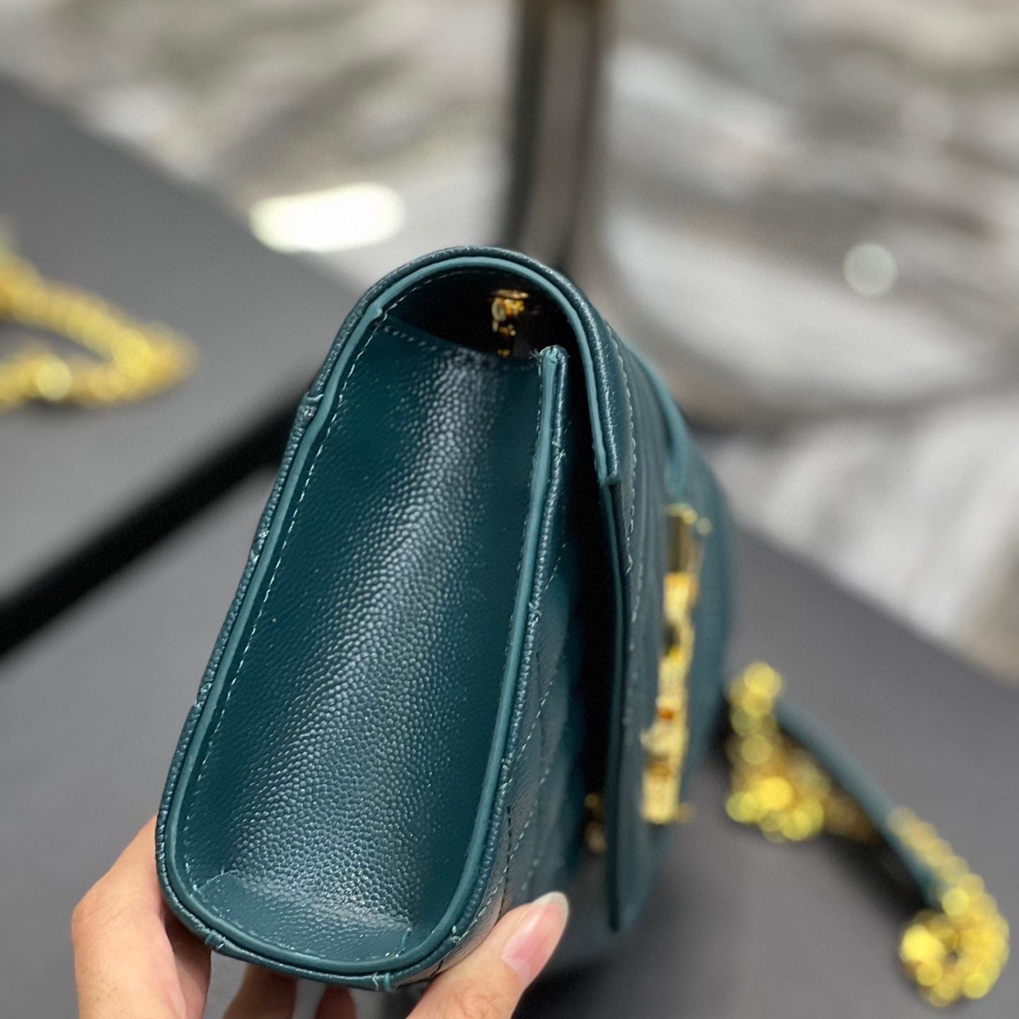 ENVELOPE SMALL BAG IN MIX MATELASS GRAIN DE POUDRE EMBOSSED LEATHER 21CM - Handbags - YSL - Luxury Brands Bags - Image 7