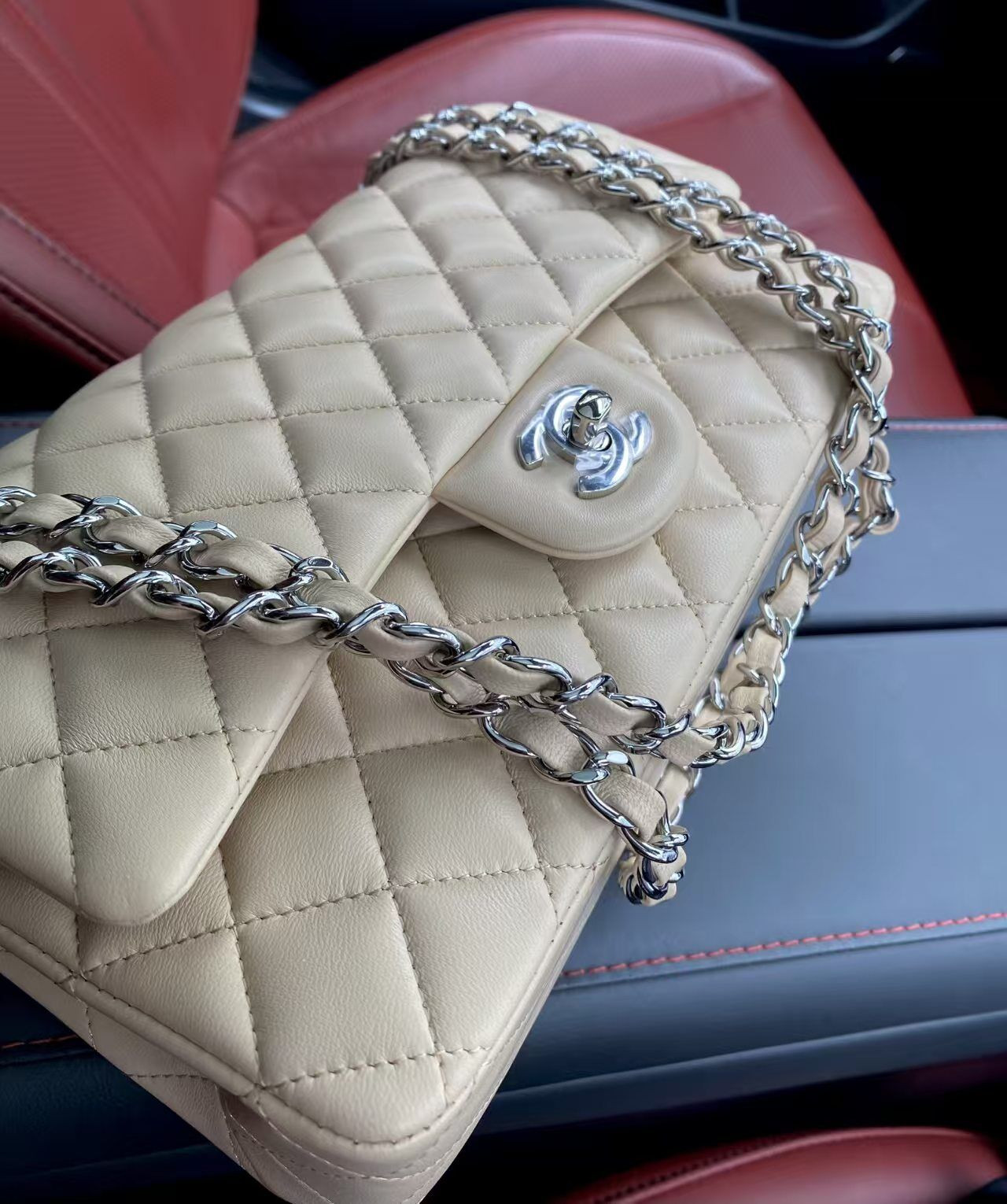 Chanel Classic Flap Jumbo 25cm CF Khaki Silver 15.5x25.5x6.5cm - Image 4