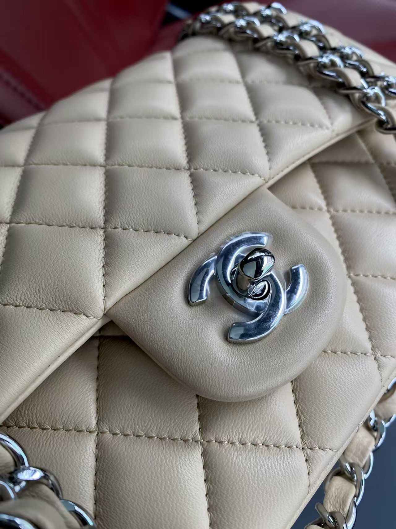Chanel Classic Flap Jumbo 25cm CF Khaki Silver 15.5x25.5x6.5cm - Image 6