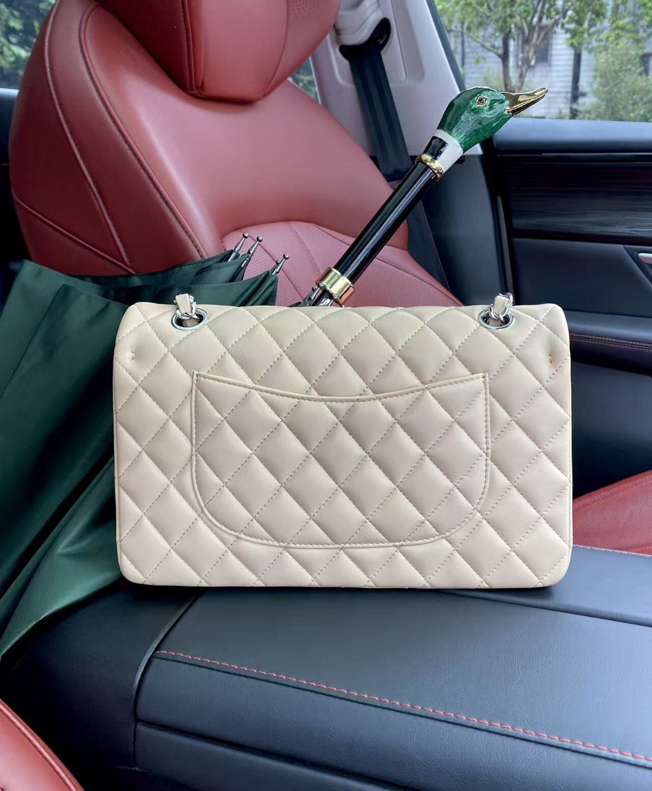 Chanel Classic Flap Jumbo 25cm CF Khaki Silver 15.5x25.5x6.5cm - Image 3