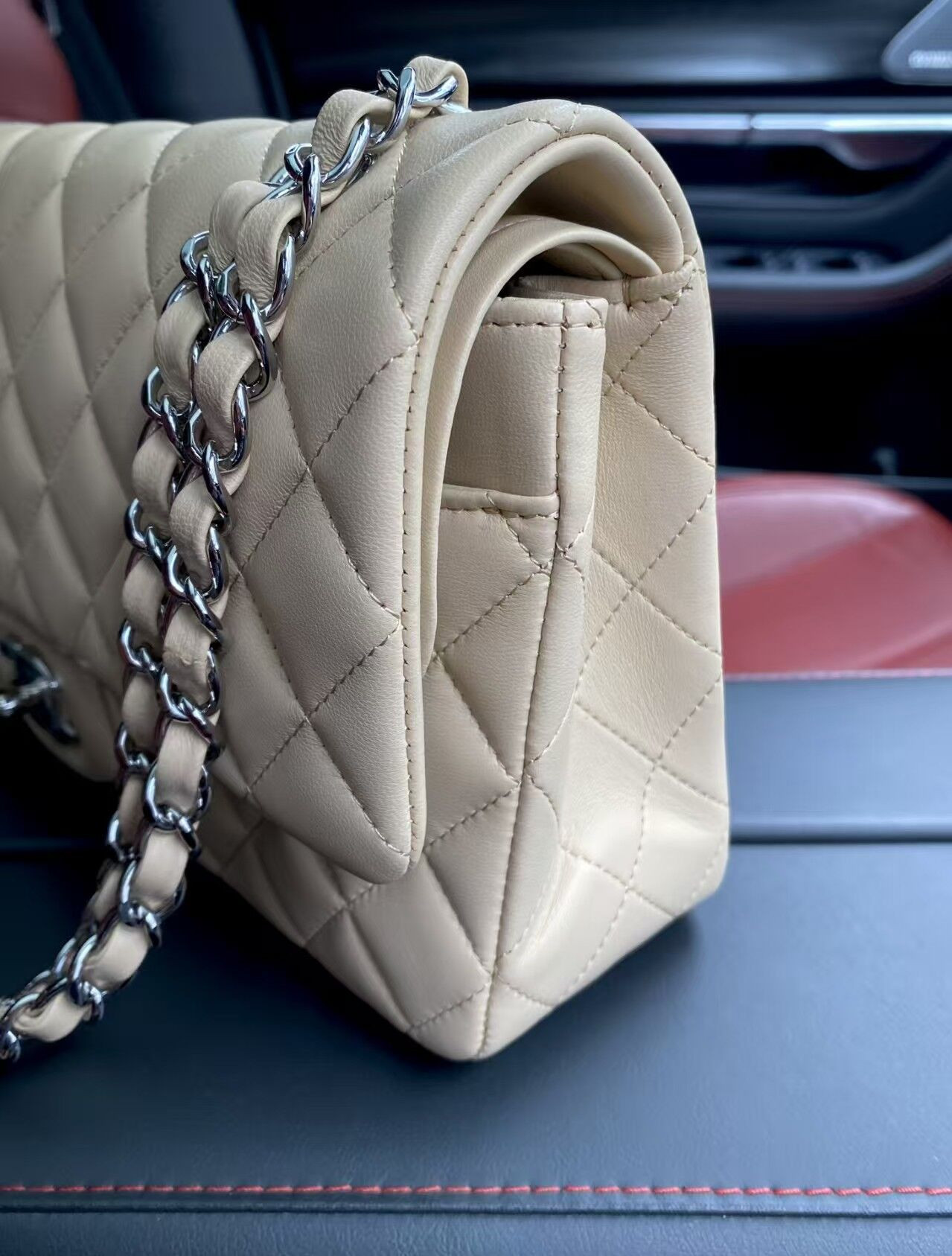 Chanel Classic Flap Jumbo 25cm CF Khaki Silver 15.5x25.5x6.5cm - Image 5