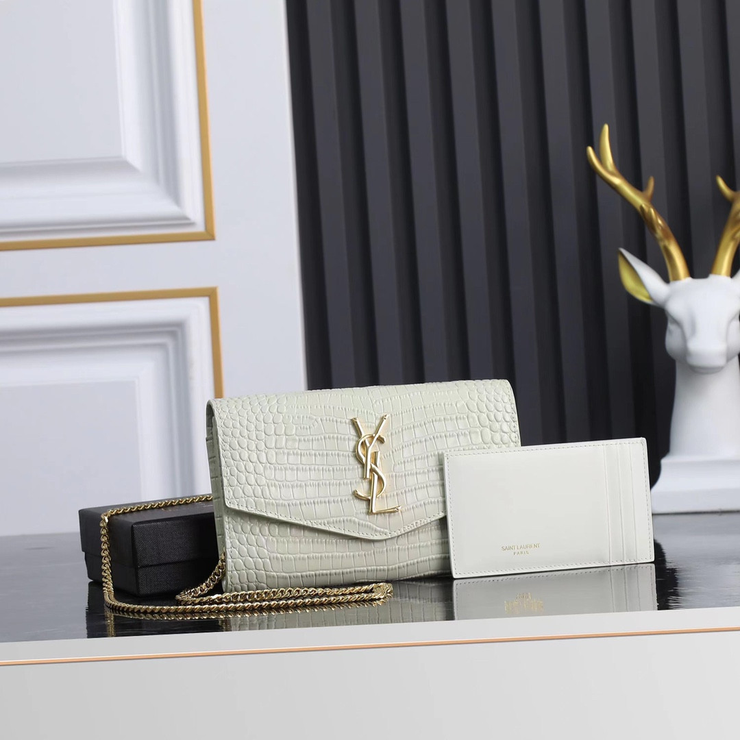 UPTOWN CHAIN WALLET IN CROCODILE-EMBOSSED SHINY LEATHER 7.5 X 4.7 X 1.2 INCHES - Image 2