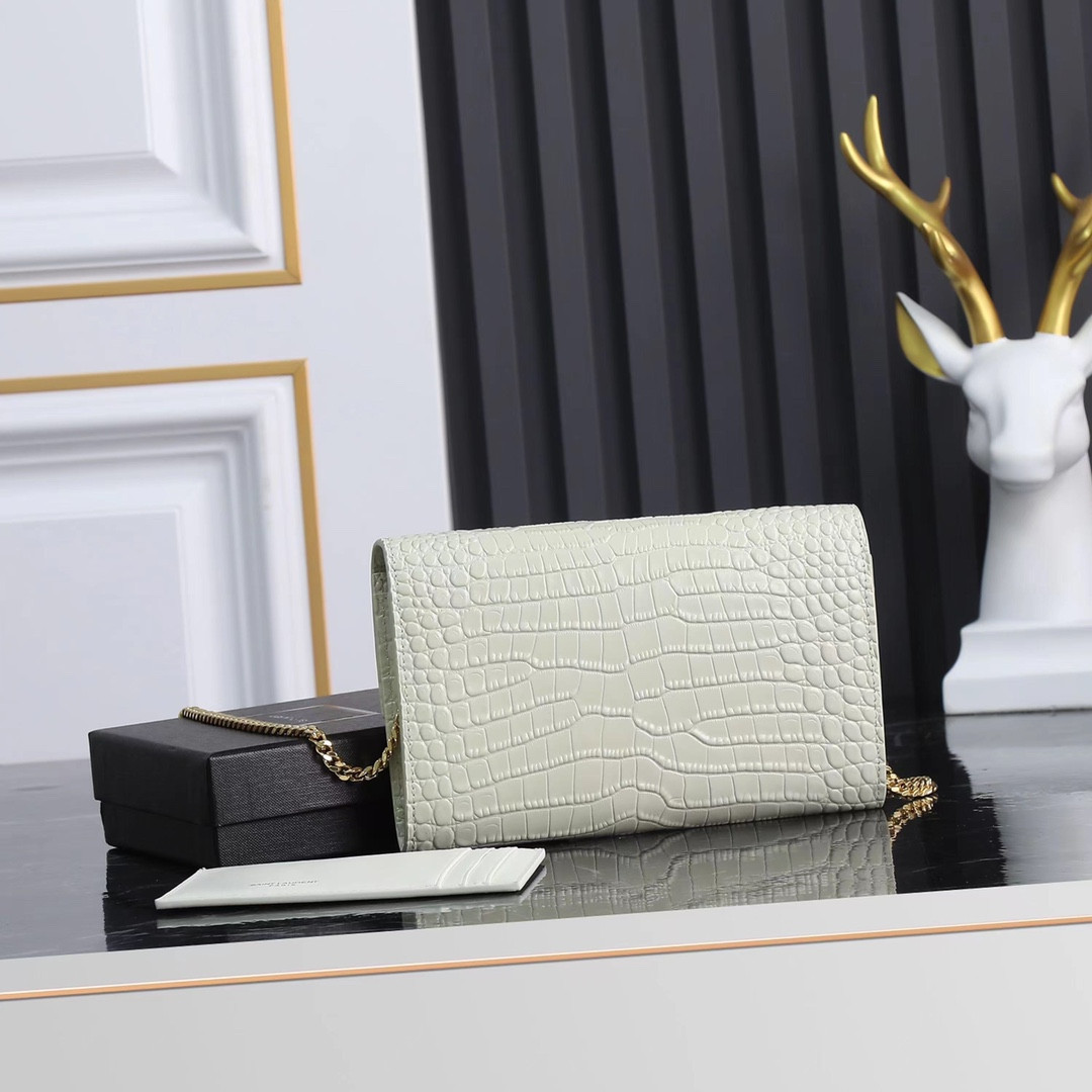 UPTOWN CHAIN WALLET IN CROCODILE-EMBOSSED SHINY LEATHER 7.5 X 4.7 X 1.2 INCHES - Image 3