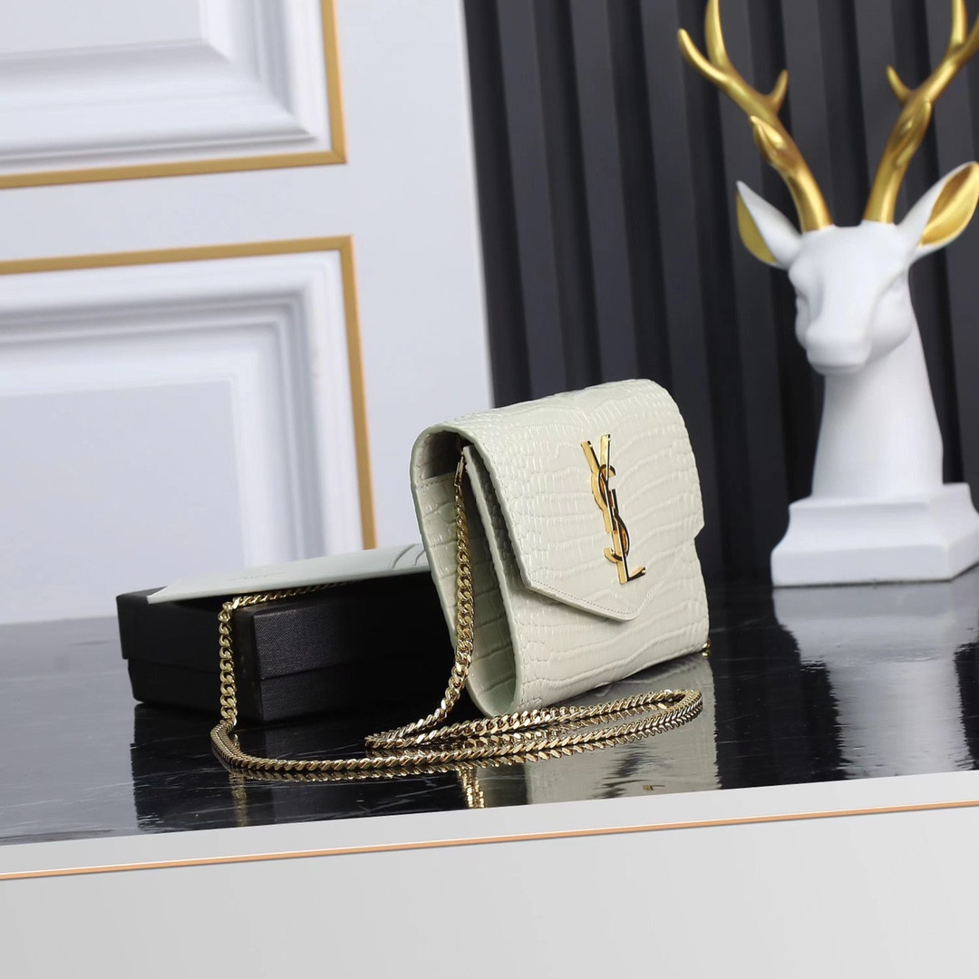 UPTOWN CHAIN WALLET IN CROCODILE-EMBOSSED SHINY LEATHER 7.5 X 4.7 X 1.2 INCHES - Image 4