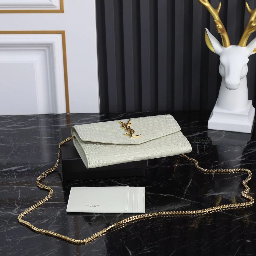 UPTOWN CHAIN WALLET IN CROCODILE-EMBOSSED SHINY LEATHER 7.5 X 4.7 X 1.2 INCHES - Image 5