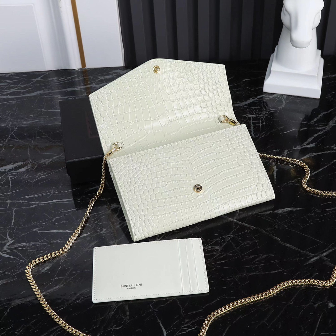 UPTOWN CHAIN WALLET IN CROCODILE-EMBOSSED SHINY LEATHER 7.5 X 4.7 X 1.2 INCHES - Image 6