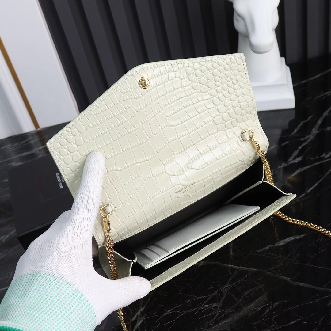 UPTOWN CHAIN WALLET IN CROCODILE-EMBOSSED SHINY LEATHER 7.5 X 4.7 X 1.2 INCHES - Image 7