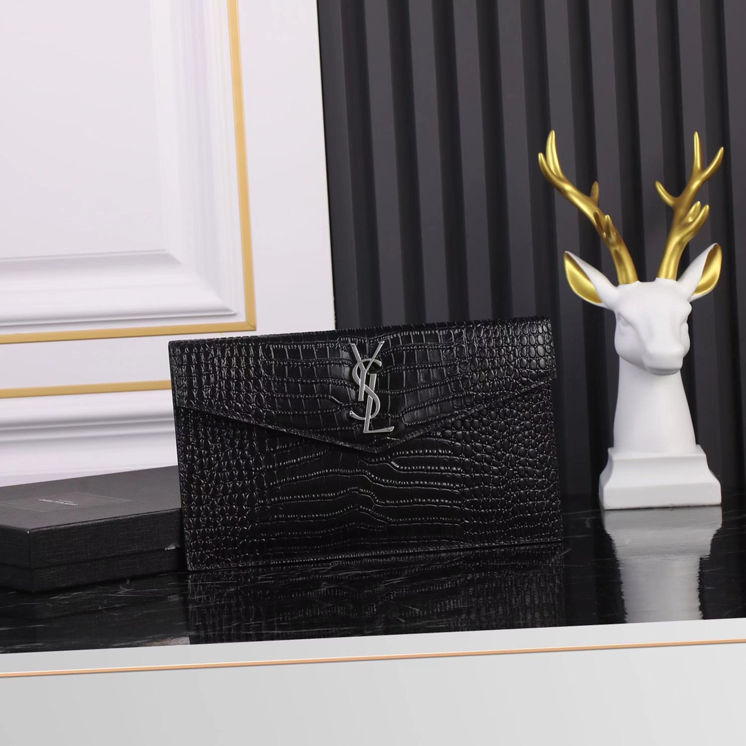 UPTOWN POUCH IN CROCODILE-EMBOSSED SHINY LEATHER BLACK 10.6 X 6.2 X 0.7 INCHES - Image 2