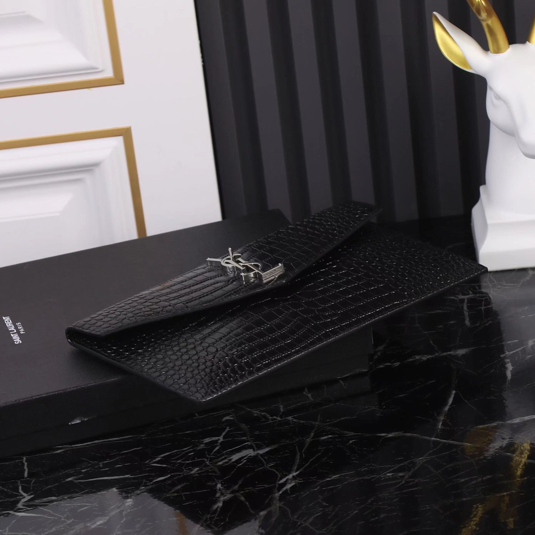 UPTOWN POUCH IN CROCODILE-EMBOSSED SHINY LEATHER BLACK 10.6 X 6.2 X 0.7 INCHES - Image 5