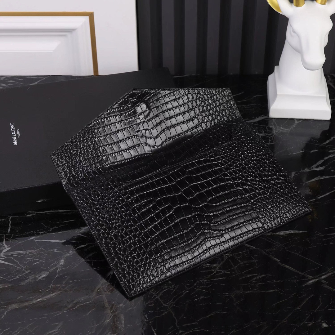 UPTOWN POUCH IN CROCODILE-EMBOSSED SHINY LEATHER BLACK 10.6 X 6.2 X 0.7 INCHES - Image 6