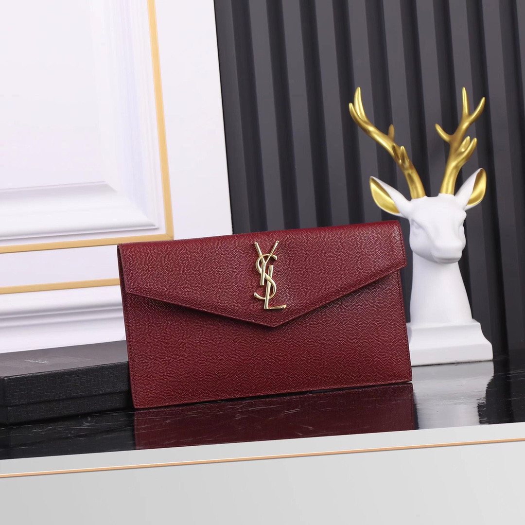 UPTOWN POUCH IN GRAIN DE POUDRE EMBOSSED LEATHER ROUGE OPYUM 10.6 X 6.2 X 0.7 INCHES