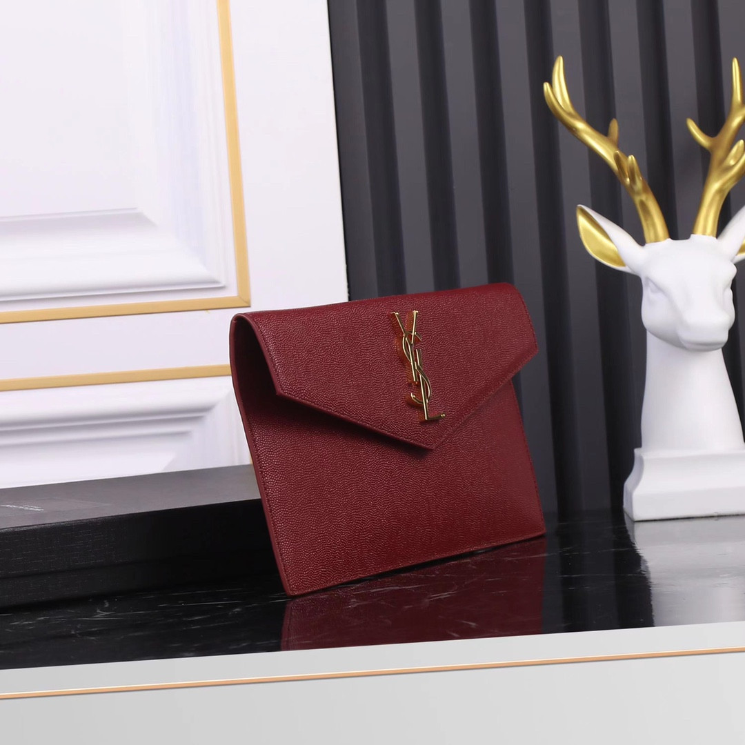 UPTOWN POUCH IN GRAIN DE POUDRE EMBOSSED LEATHER ROUGE OPYUM 10.6 X 6.2 X 0.7 INCHES - Image 3