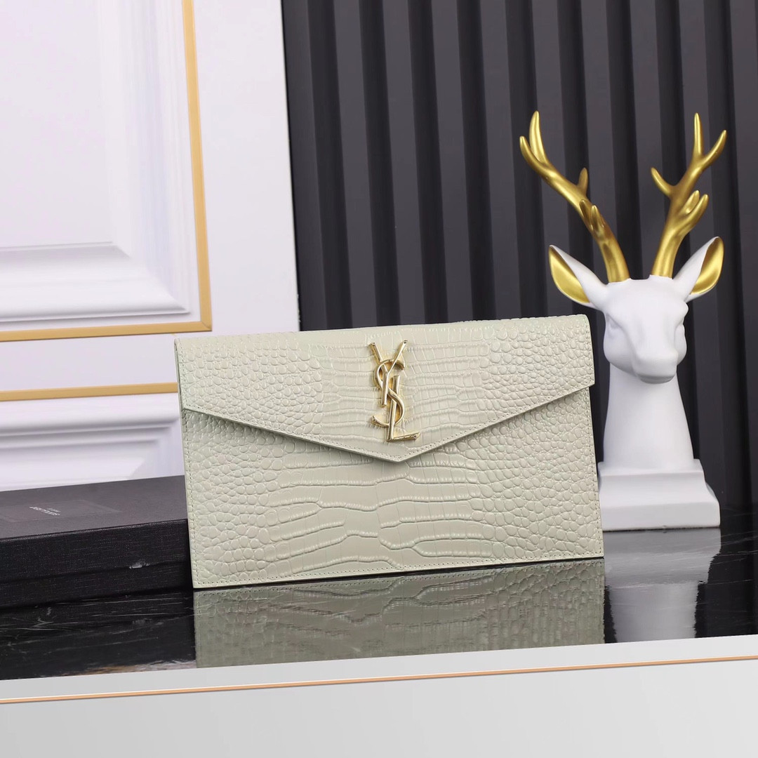 UPTOWN POUCH IN CROCODILE-EMBOSSED SHINY LEATHER BLANC VINTAGE 10.6 X 6.2 X 0.7 INCHES - Image 2