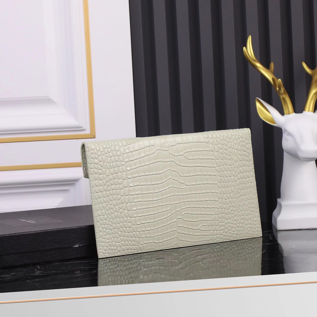 UPTOWN POUCH IN CROCODILE-EMBOSSED SHINY LEATHER BLANC VINTAGE 10.6 X 6.2 X 0.7 INCHES - Image 4