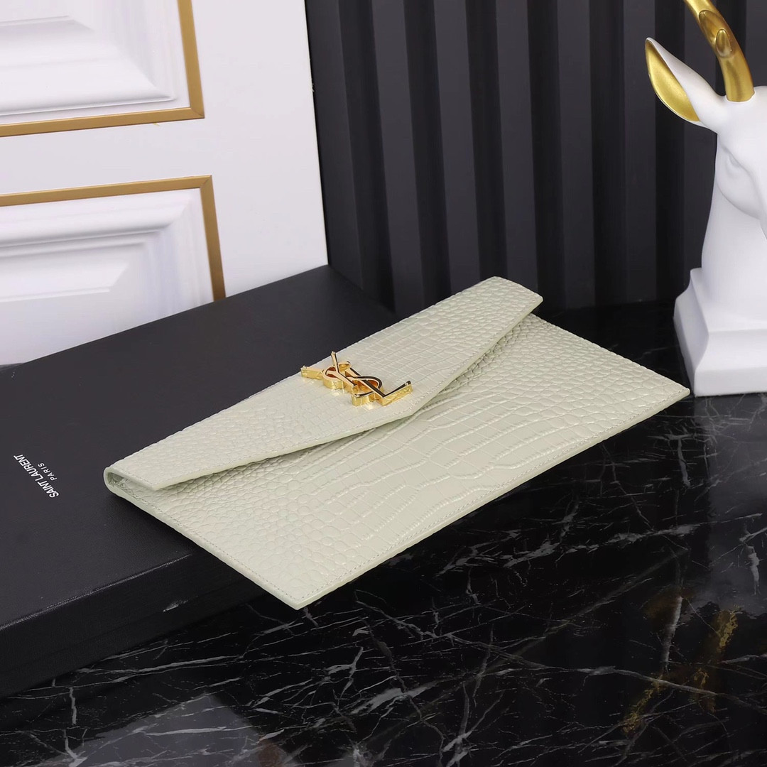 UPTOWN POUCH IN CROCODILE-EMBOSSED SHINY LEATHER BLANC VINTAGE 10.6 X 6.2 X 0.7 INCHES - Image 5