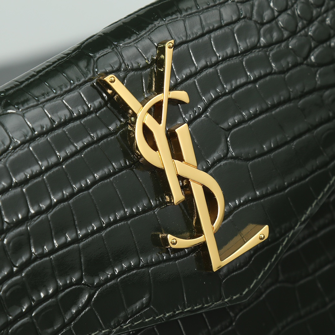 YSL UPTOWN POUCH IN CROCODILE-EMBOSSED SHINY LEATHER green 10.6 X 6.2 X 0.7 INCHES - Image 8