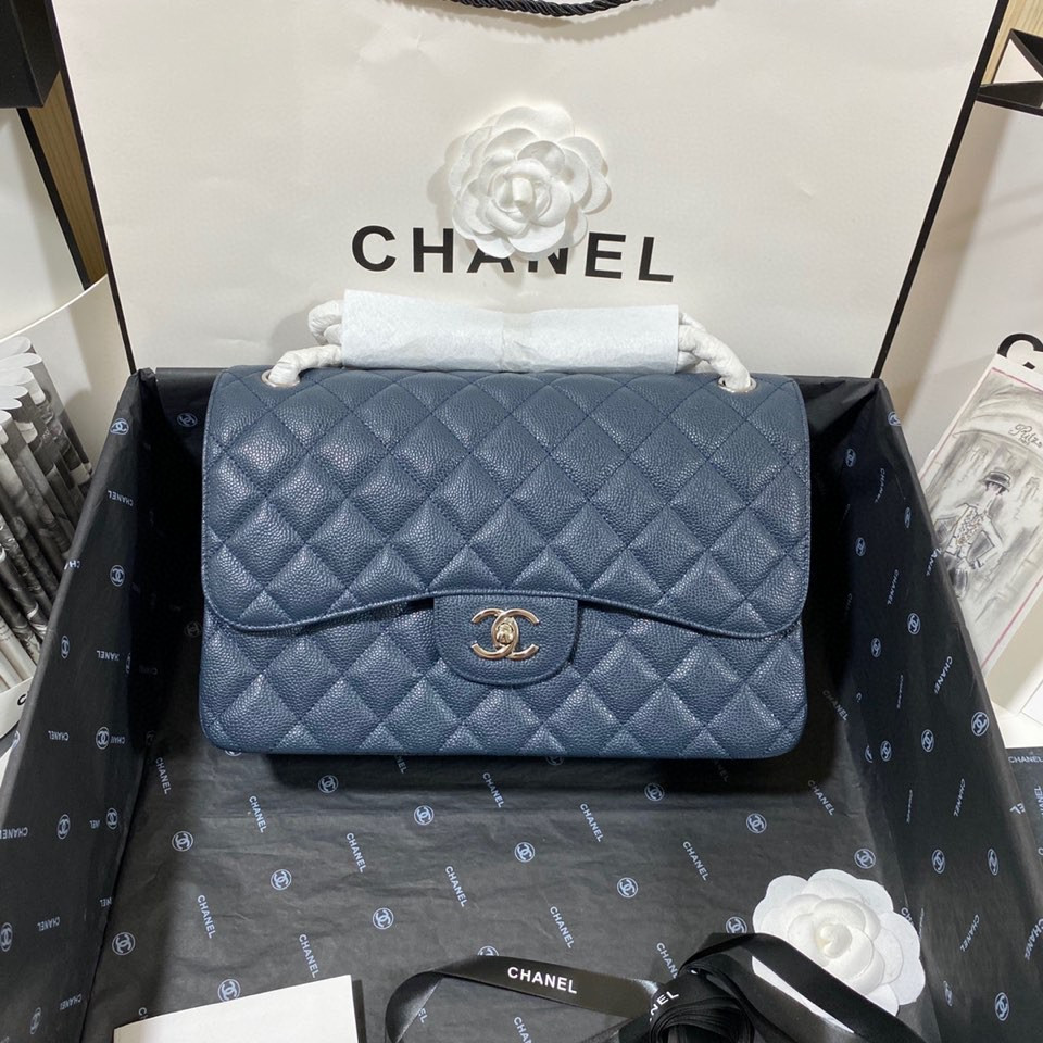 Chanel Classic Flap Jumbo 30cm CF Blue Silver - Image 2