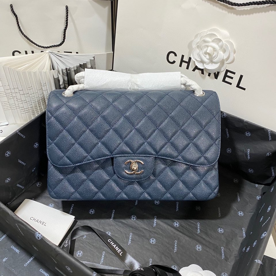 Chanel Classic Flap Jumbo 30cm CF Blue Silver - Image 4