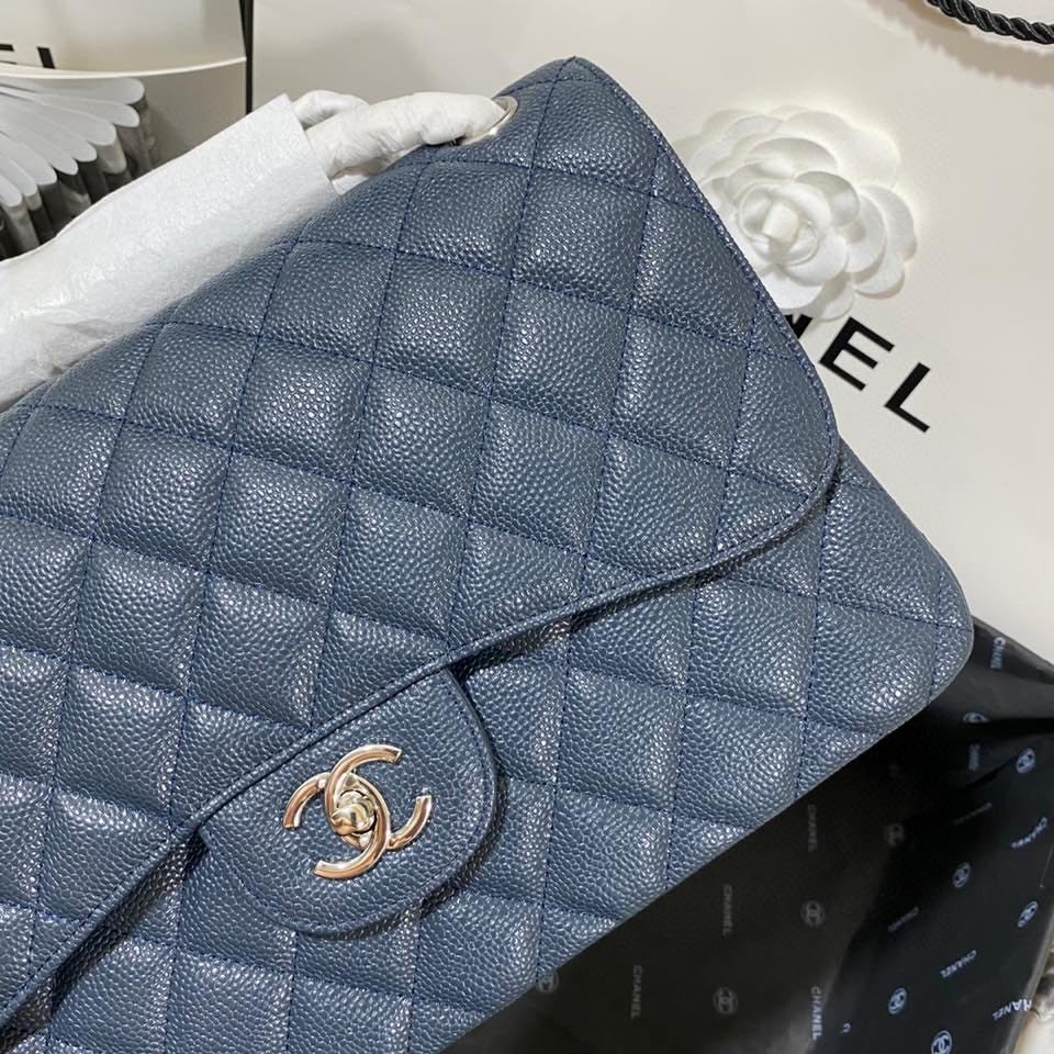 Chanel Classic Flap Jumbo 30cm CF Blue Silver - Image 5
