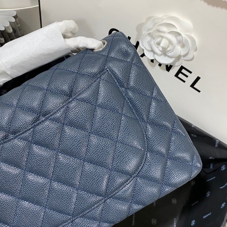 Chanel Classic Flap Jumbo 30cm CF Blue Silver - Image 7