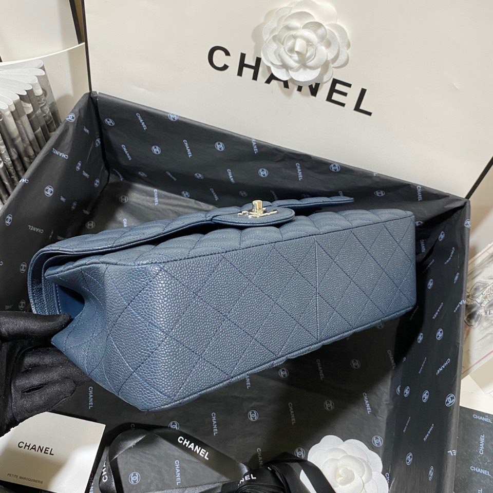 Chanel Classic Flap Jumbo 30cm CF Blue Silver - Image 8
