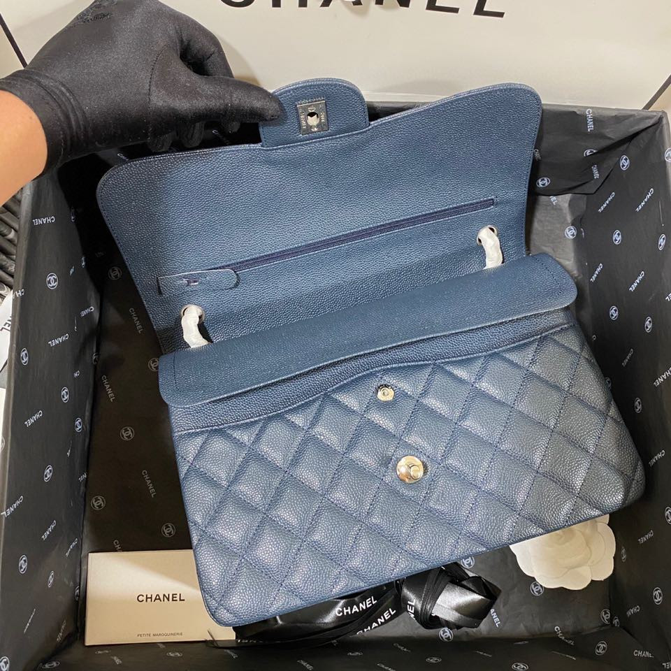 Chanel Classic Flap Jumbo 30cm CF Blue Silver - Image 9