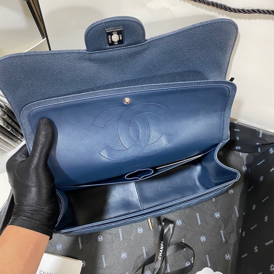 Chanel Classic Flap Jumbo 30cm CF Blue Silver - Image 10
